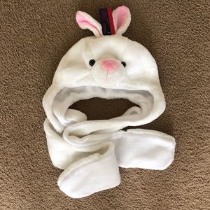 Kids girl Winter fleece hat with attachable mittens size 6